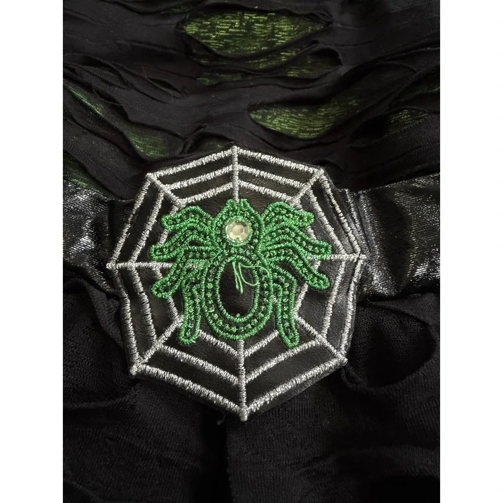 Spooked Witches Dress Costume Girls M (5-6) Green & Black With Spider Belt
